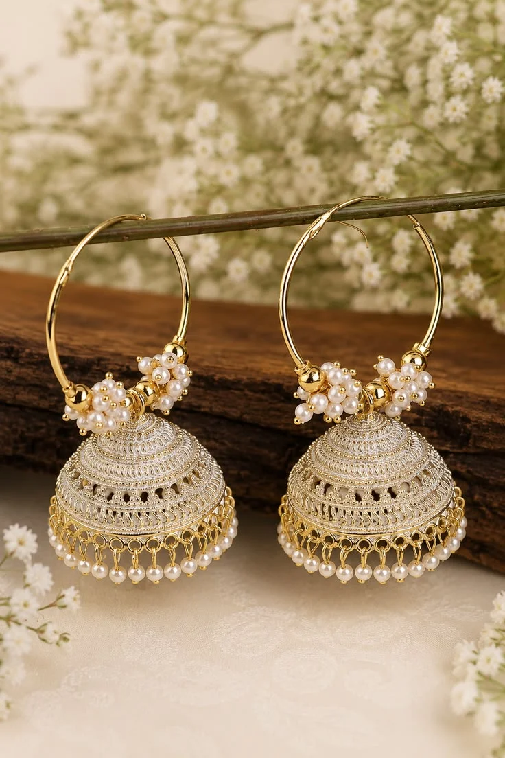 Floral Pearl Sahara Jhumka Earrings